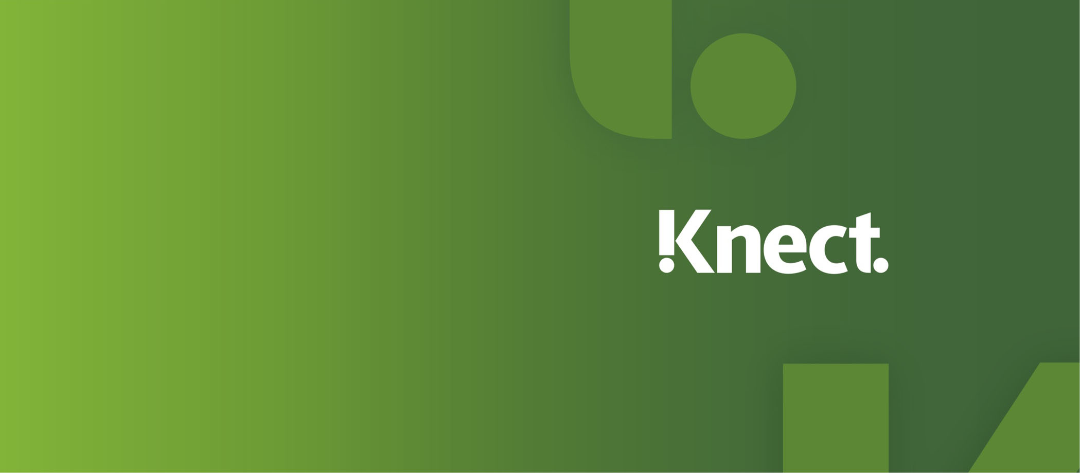 logotipo blanco de Knect sobre un fondo verde degradado