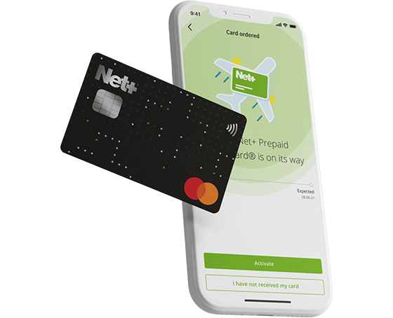 image of the prepaid Net+ mastercard and the Neteller mobile app