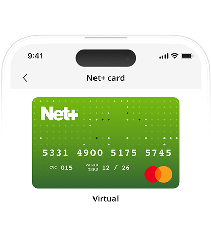 preview of the Net+ prepaid mastercard on the mobile app