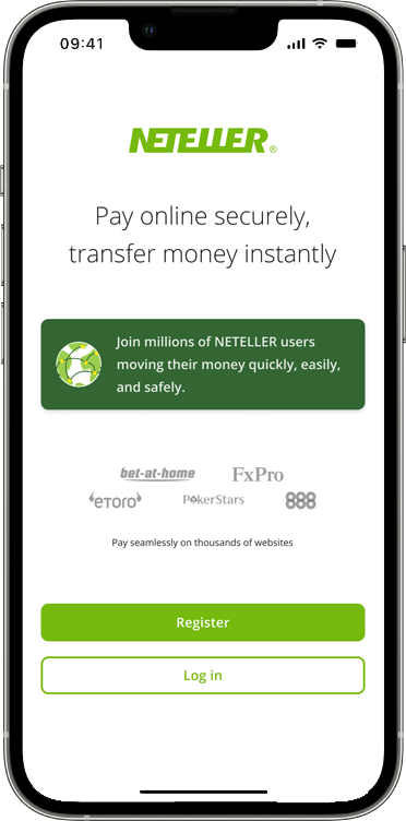Sign up screen in NETELLER app